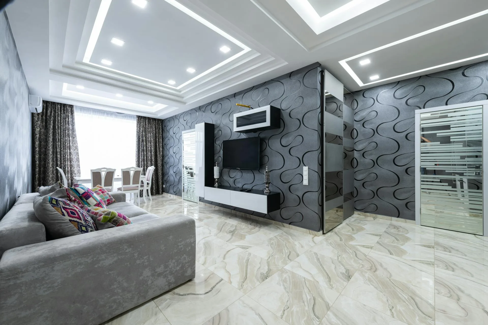 Modern geometric wallpaper pattern installation